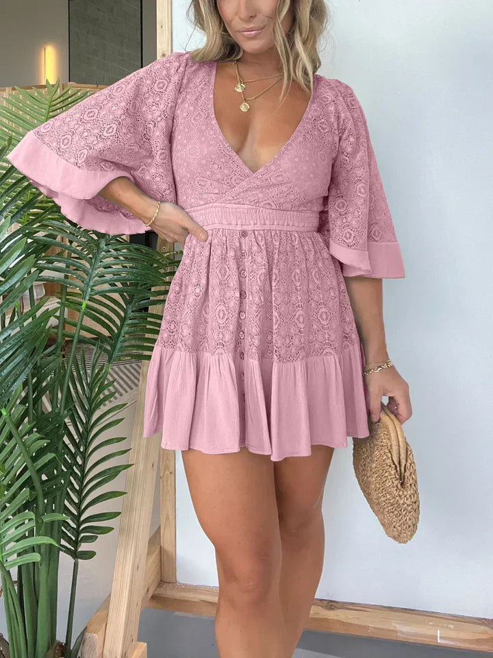 Vestido de mujer – Detalles de encaje – Escote en V – Corte elegante