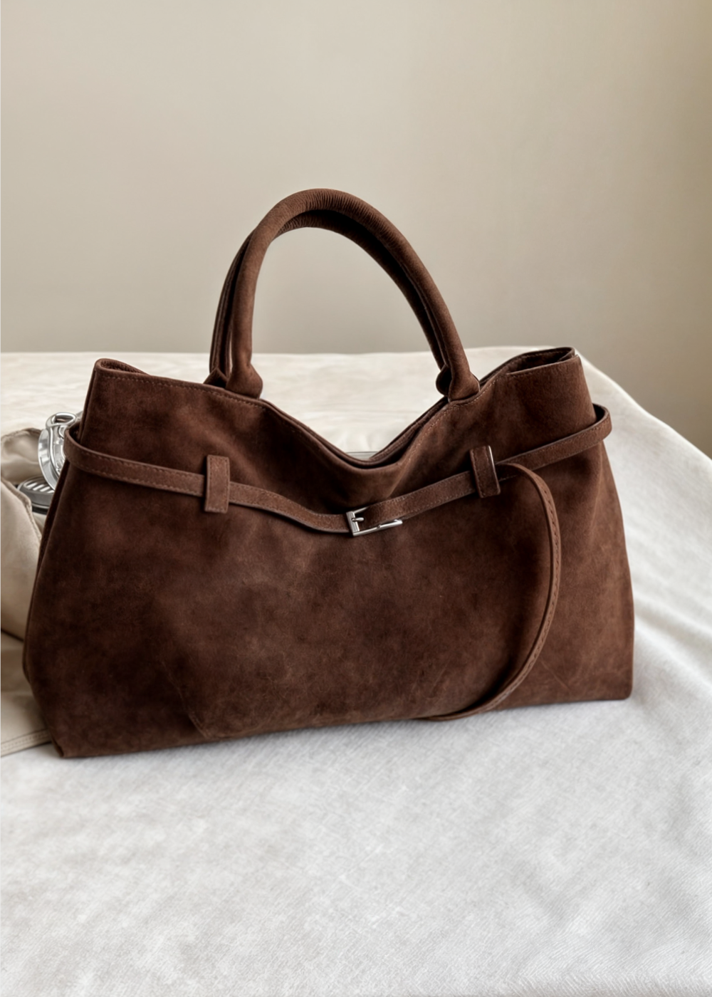 Vegan Suede Handbag Women – Large Shoulder Bag with Zipper