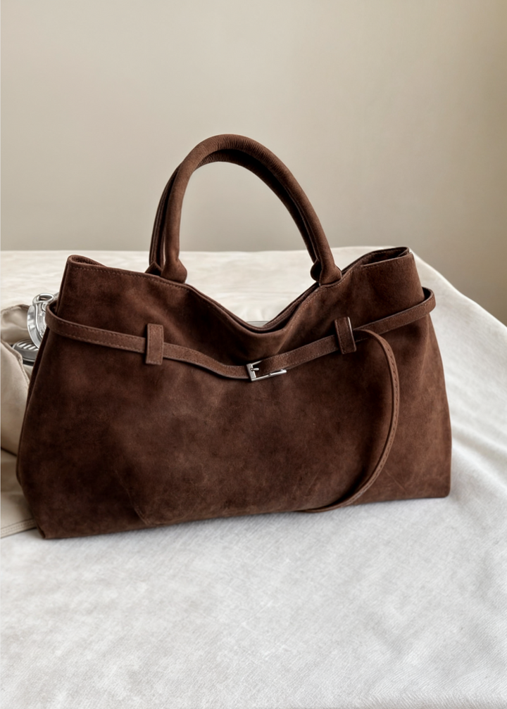 Vegan Suede Handbag Women – Large Shoulder Bag with Zipper