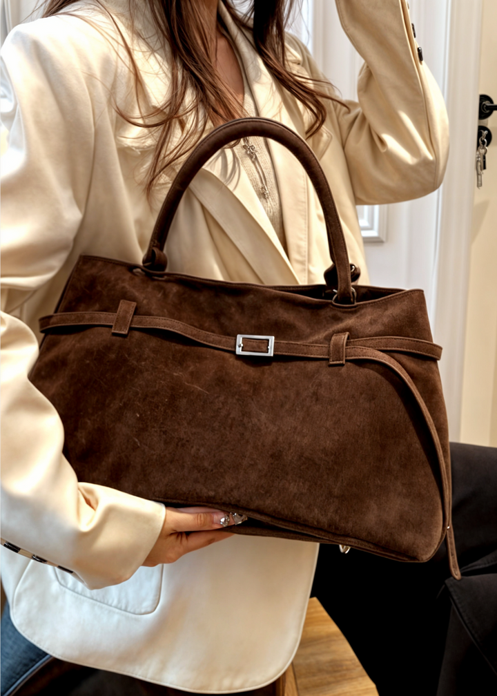 Vegan Suede Handbag Women – Large Shoulder Bag with Zipper