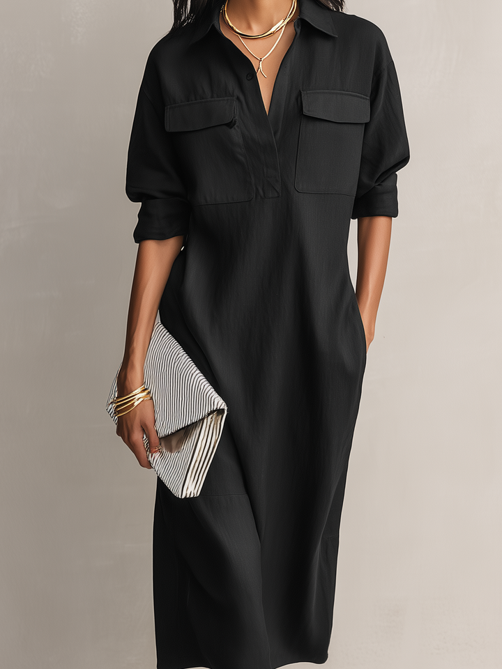 Midikleid aus Baumwoll-Leinen mit Hemdkragen