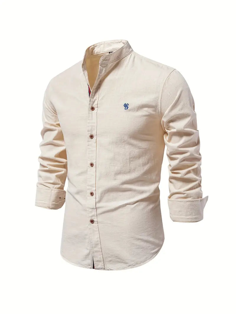 Men's Stand Collar Button-Down Shirt - Stylish Long Sleeve