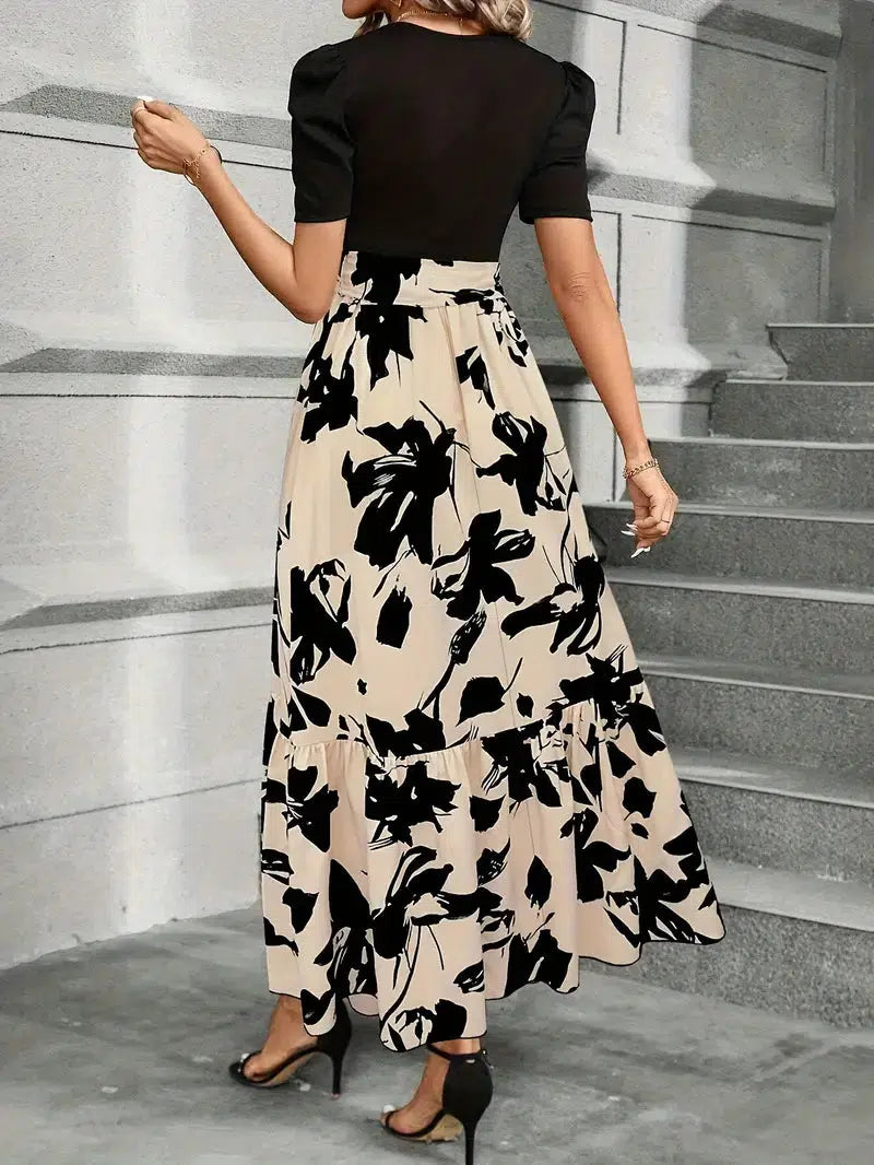 Elegantes Maxikleid Damen – A-Linie Sommerkleid mit Taillenschleife
