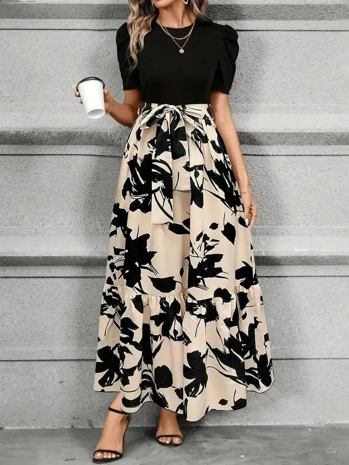Elegantes Maxikleid Damen – A-Linie Sommerkleid mit Taillenschleife
