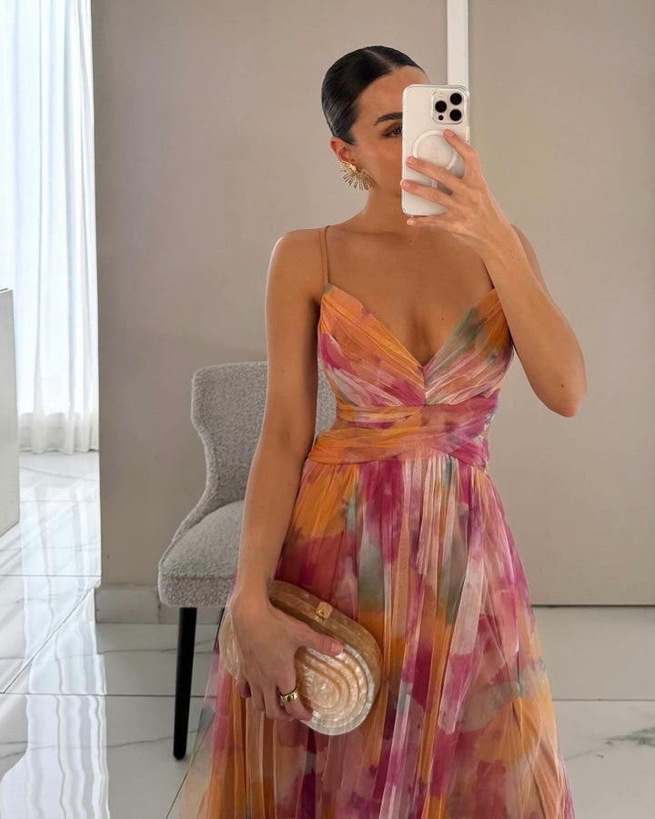 Women's Floral Flowing Maxi Dress – Sleeveless Elegant Wedding Guest Dress