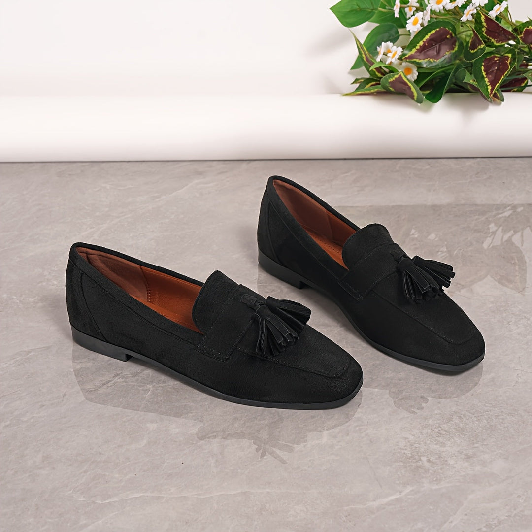 Damskie vintage wsuwane baleriny z frędzlami – miękka podeszwa, buty komfortowe
