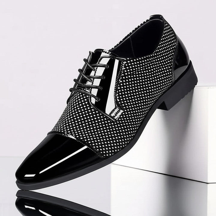 Men's Patent Leather Oxford Shoes with Dot Pattern – Elegant Business Shoes