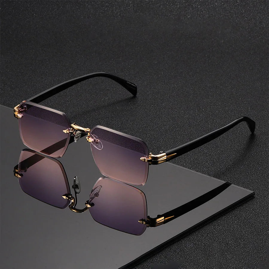 Vintage Randlose Rechteckige Sonnenbrille – Minimalistische Retro Rahmenlose Shades