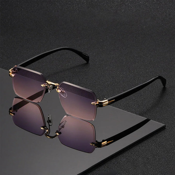 Vintage Randlose Rechteckige Sonnenbrille – Minimalistische Retro Rahmenlose Shades