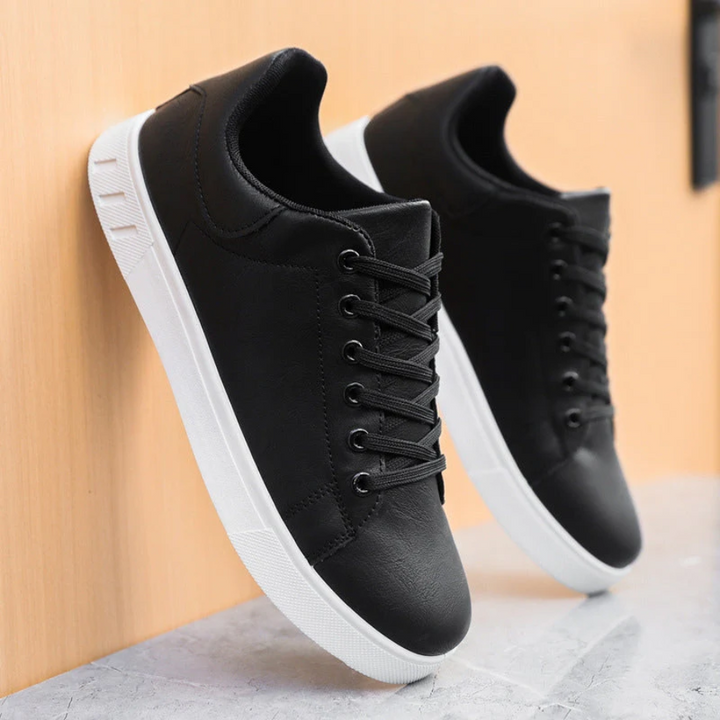 Men's Lace-Up Faux Leather Sneakers – Comfortable Casual Shoes