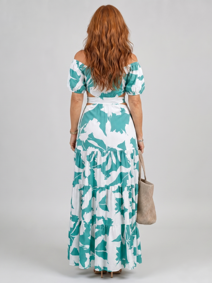 Orelina | Schulterfreies Maxikleid mit Cutout-Taille