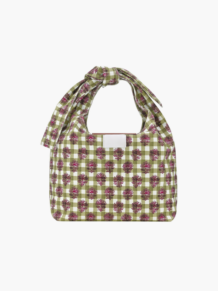 Flower Gingham Shoulder Bag Women with Knot Handle