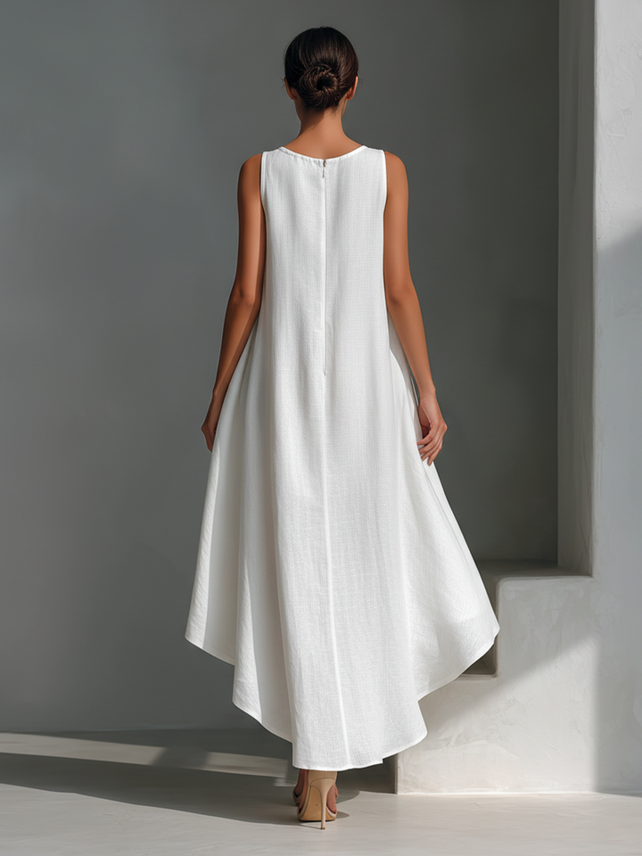 Ärmelloses Leinen-Midikleid mit asymmetrischem Saum