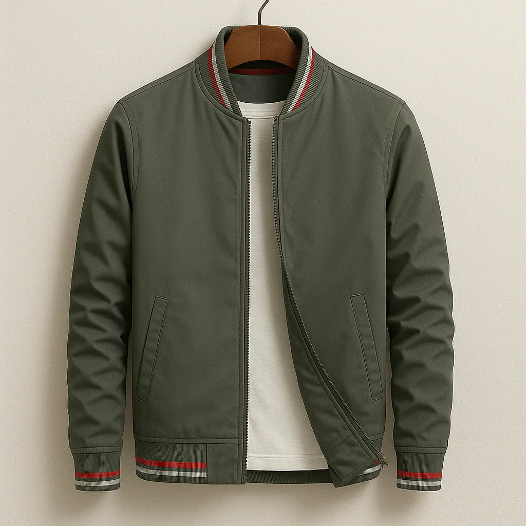 Men's Lightweight Bomber Jacket with Ribbed Collar – Casual Zip-Up Jacket
