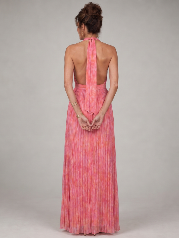 Rosel | Maxikleid mit Neckholder und plissiertem Rock
