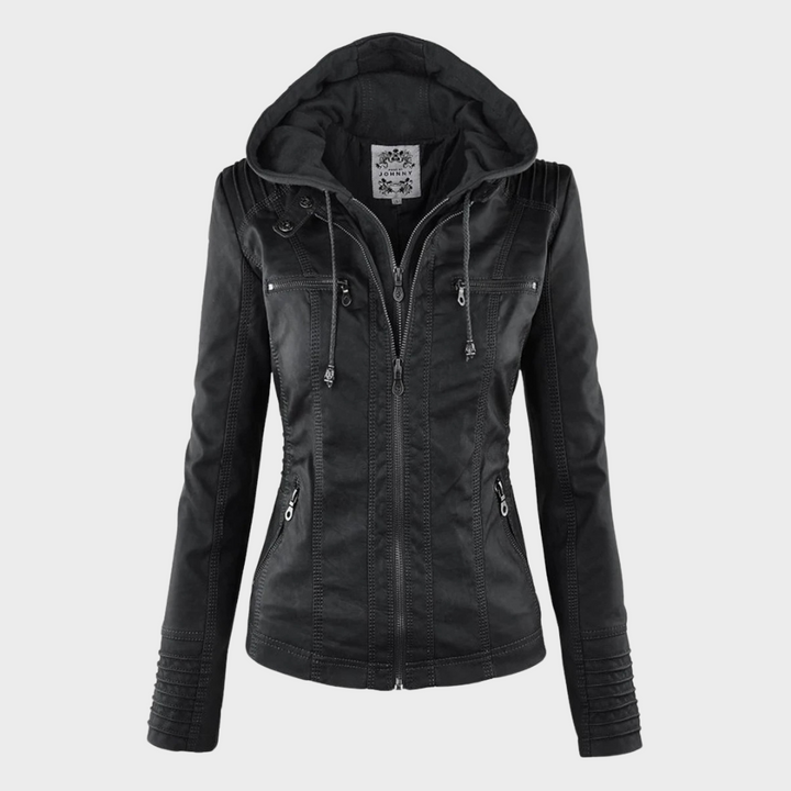 Charlize | Leather hooded jacket