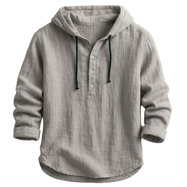 Herren Leichter Leinen Hoodie – Langarm Shirt Mit Kordelzug