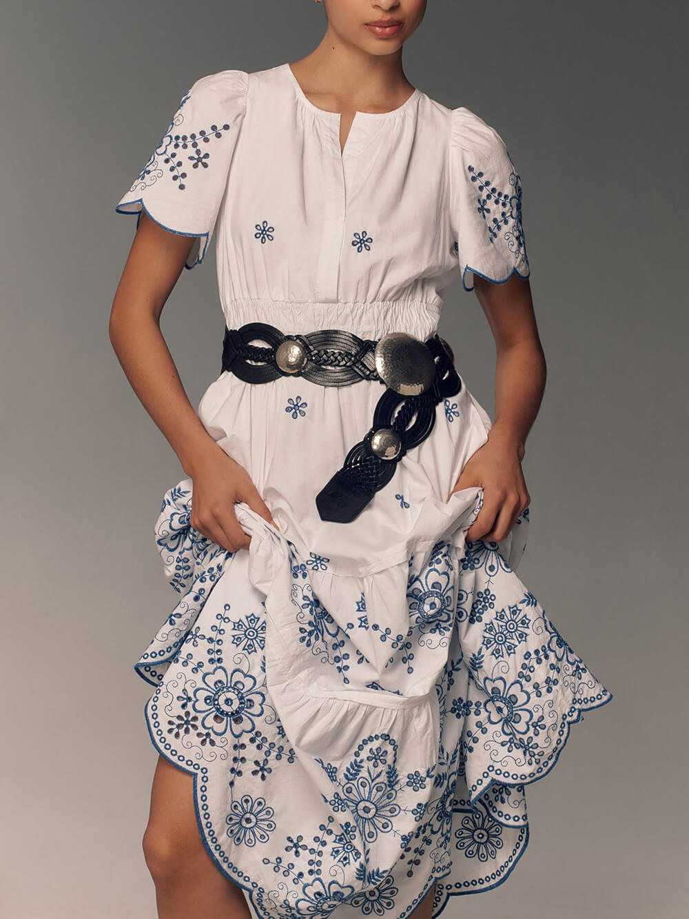 Vestido largo fluido estampado para mujer con cintura fruncida – Vestido de verano elegante
