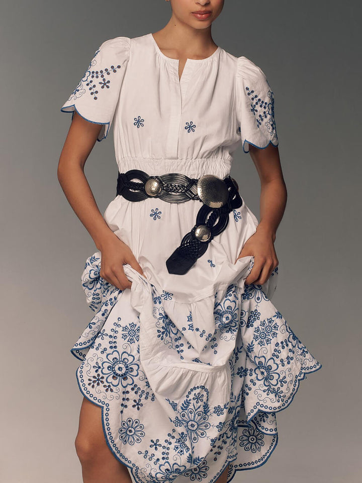 Vestido largo fluido estampado para mujer con cintura fruncida – Vestido de verano elegante