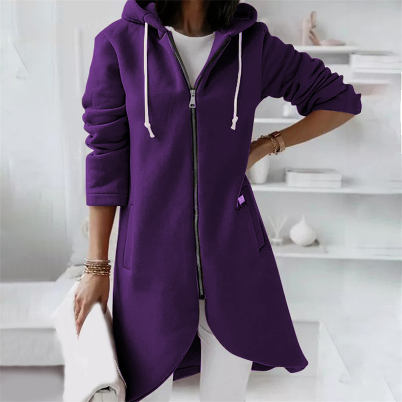 Long women's hoodie with zipper & hood – figure-flattering