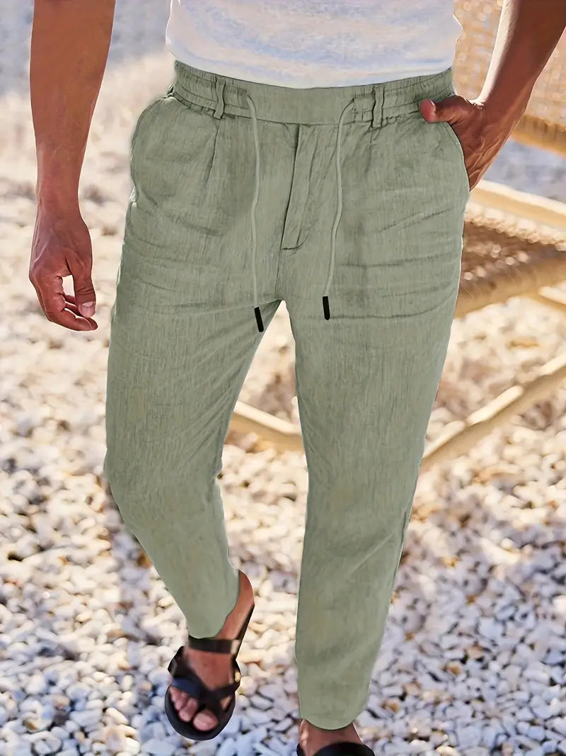 Men's Wide-Cut Linen Pants – Casual Summer Pants with Drawstring