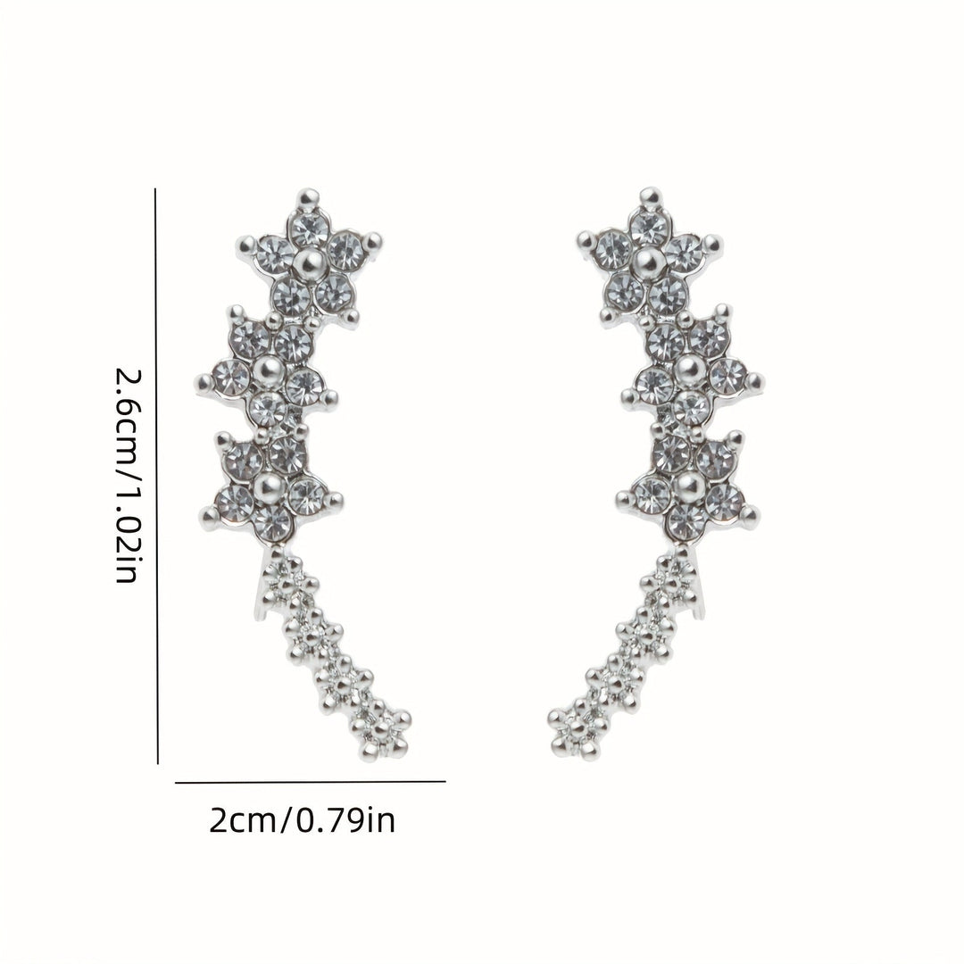 Women's Sparkling Clip-On Earrings with Flower and Star Motif – Elegant Jewelry