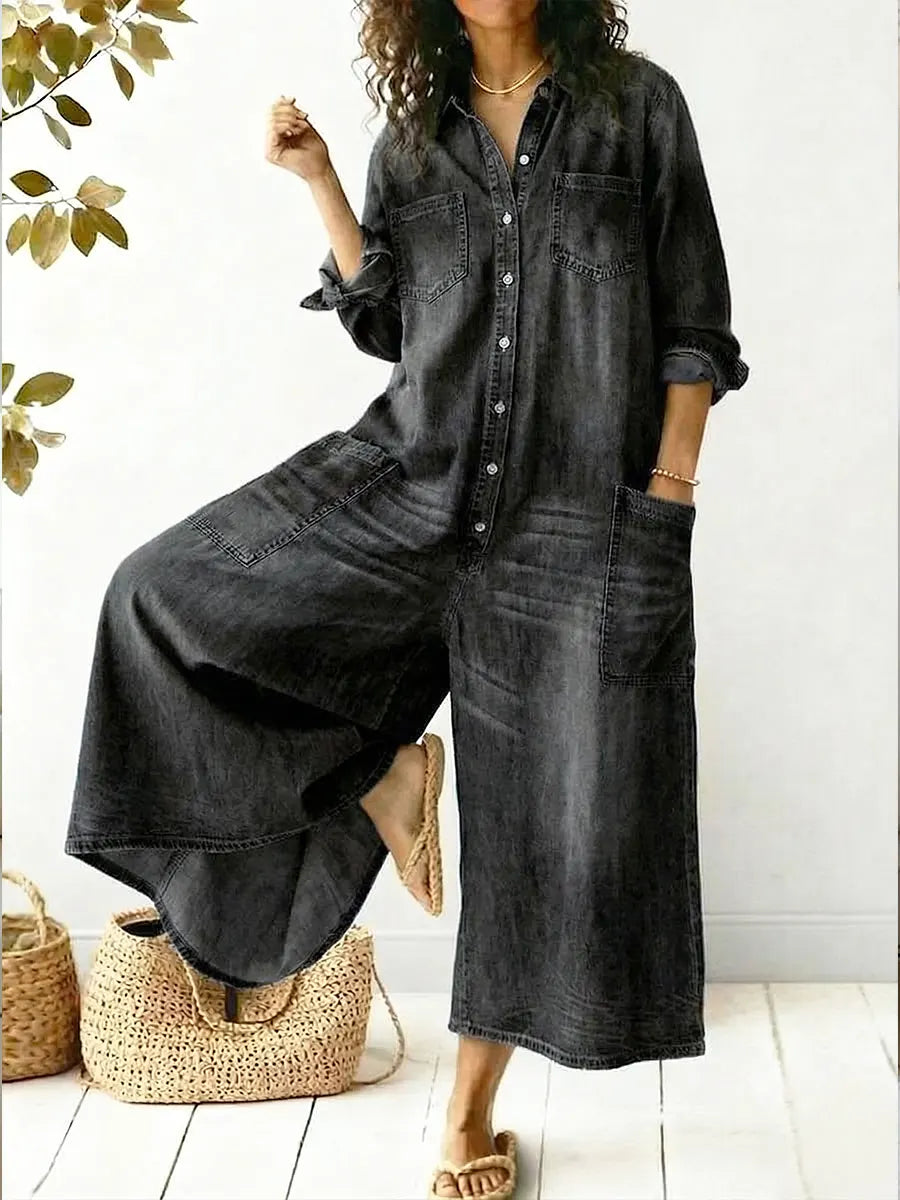 Women's Casual Loose-Fit Denim Jumpsuit – Comfortable Fit Outfit