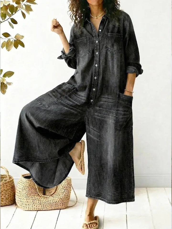 Women's Casual Loose-Fit Denim Jumpsuit – Comfortable Fit Outfit