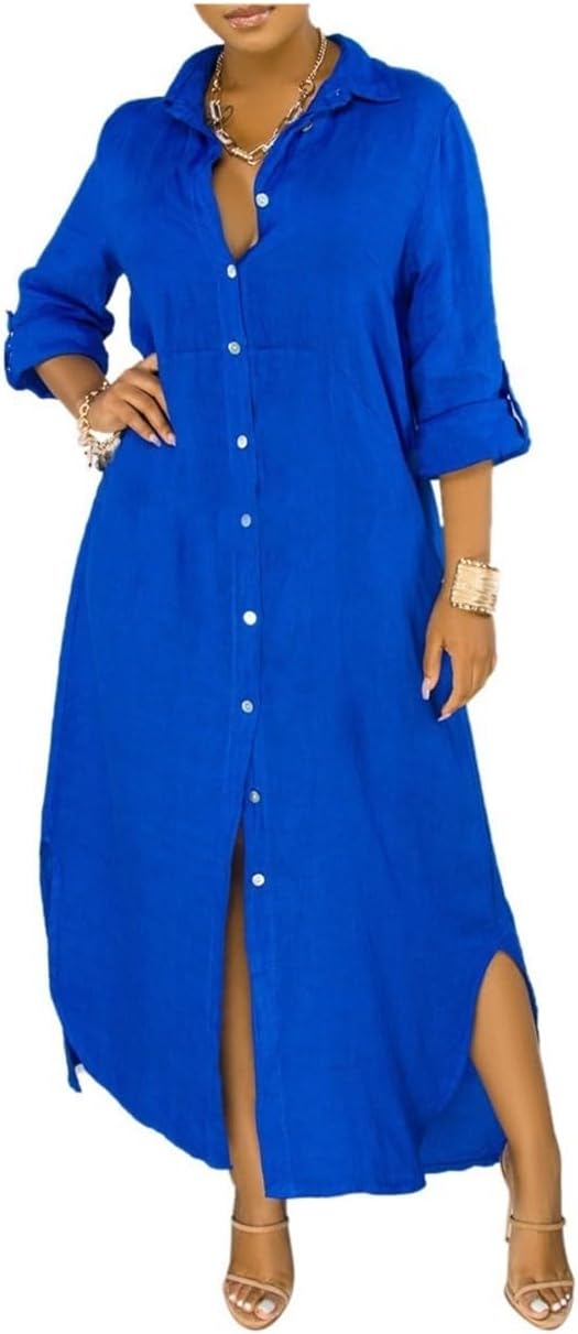 Robe chemise oversize pour femme – Robe longue décontractée avec poches