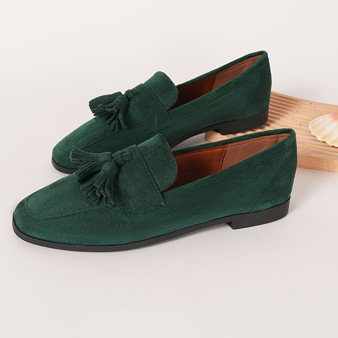 Damskie vintage wsuwane baleriny z frędzlami – miękka podeszwa, buty komfortowe