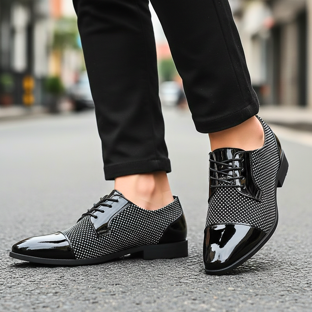 Men's Patent Leather Oxford Shoes with Dot Pattern – Elegant Business Shoes