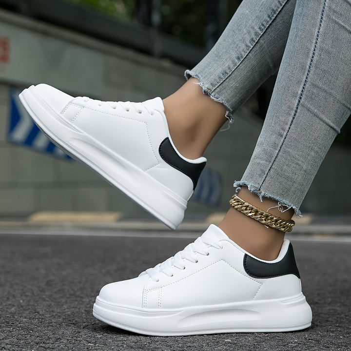 Damen Weiße Textil Schnür-Sneaker – Lässige Orthopädische Walking Turnschuhe