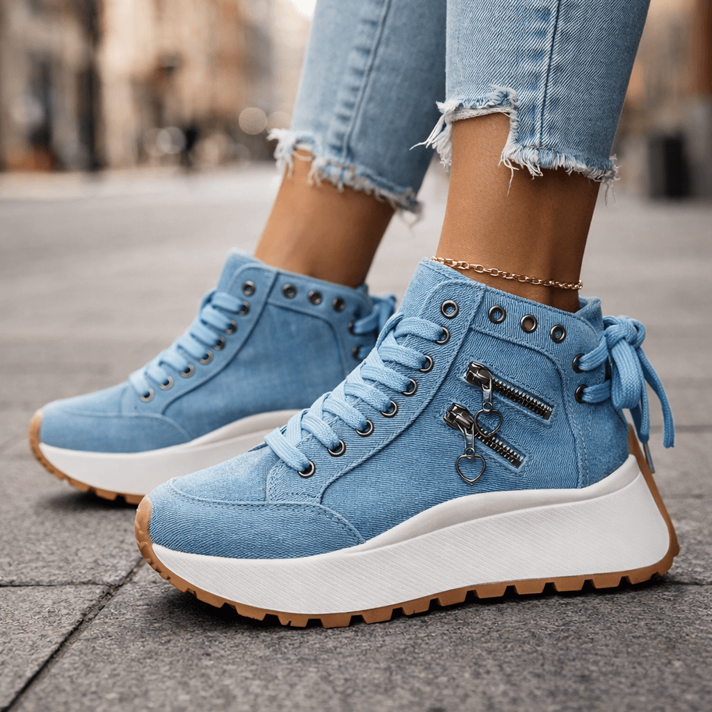 Damskie masywne tenisówki jeansowe z sznurowaniem w stylu ulicznym