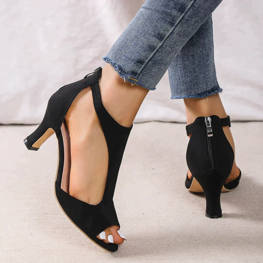 Women's Open PU Leather Heeled Sandals – Orthopedic Comfort Summer Shoes