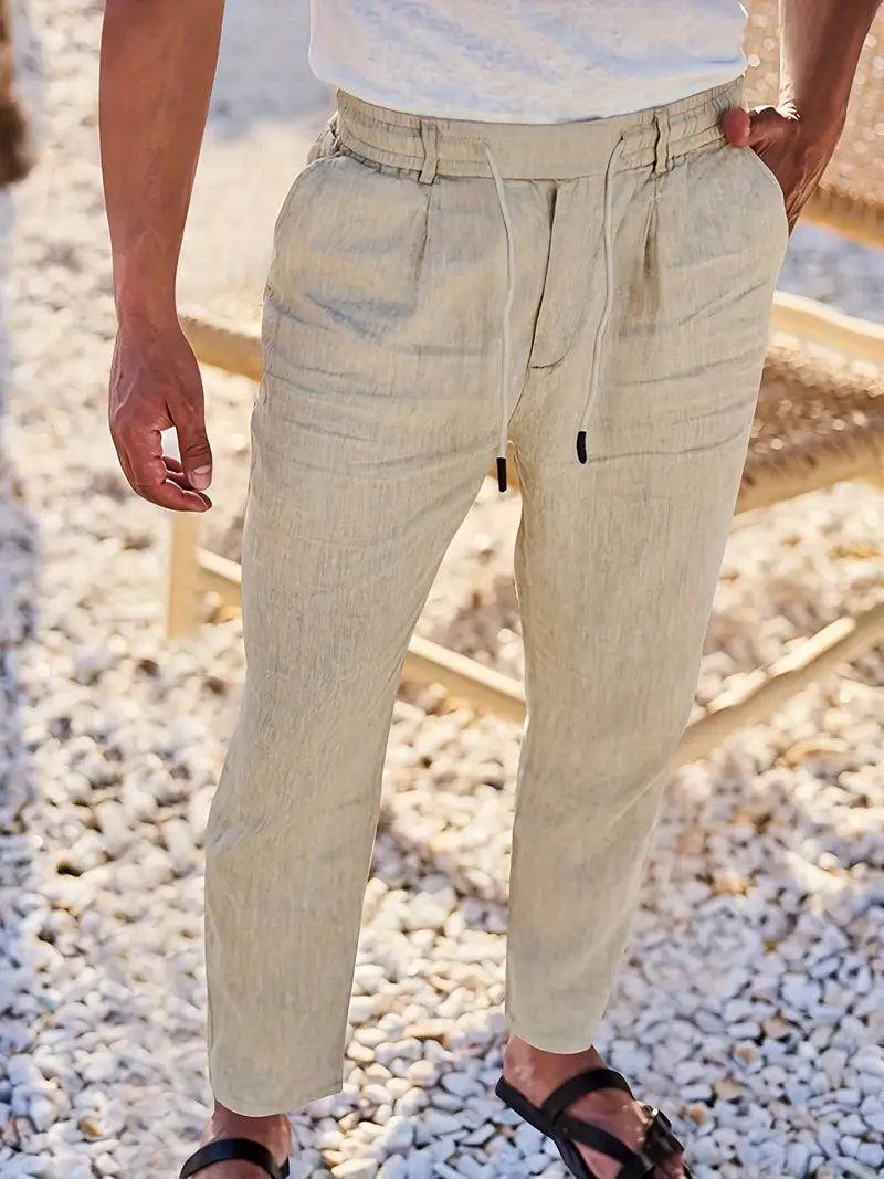 Men's Wide-Cut Linen Pants – Casual Summer Pants with Drawstring