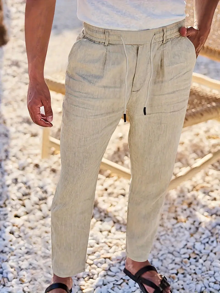 Men's Wide-Cut Linen Pants – Casual Summer Pants with Drawstring