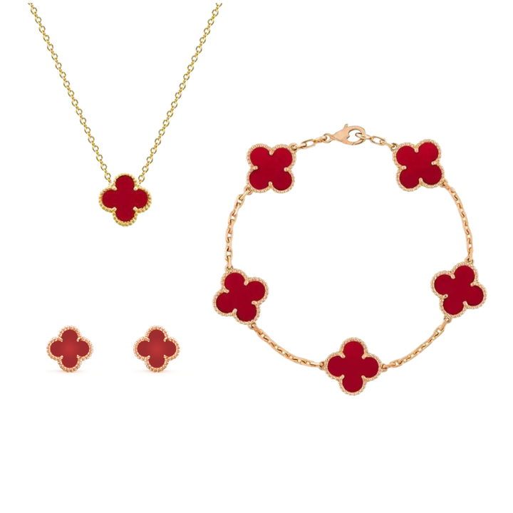 Women's Clover Style 3-in-1 Jewelry Set – Luxury Necklace Bracelet Earrings