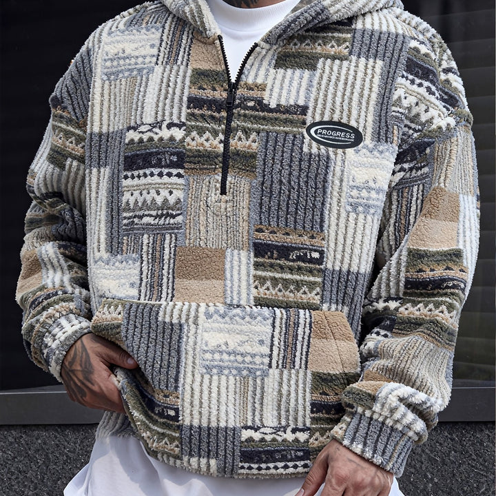 Desmond Herren Pullover mit Halbreißverschluss und Strukturmuster