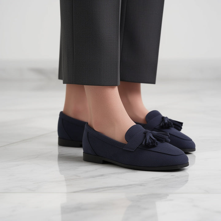 Damskie vintage wsuwane baleriny z frędzlami – miękka podeszwa, buty komfortowe