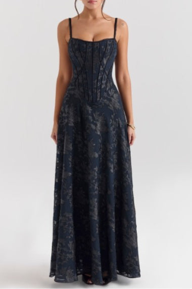 Damen Spaghettiträger Chiffon Blumenkleid Für Formelle Anlässe – Elegantes Maxikleid