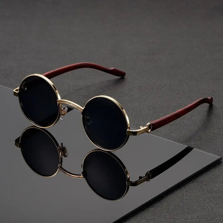 Retro Style Round Metal Frame Sunglasses with Dark Lenses