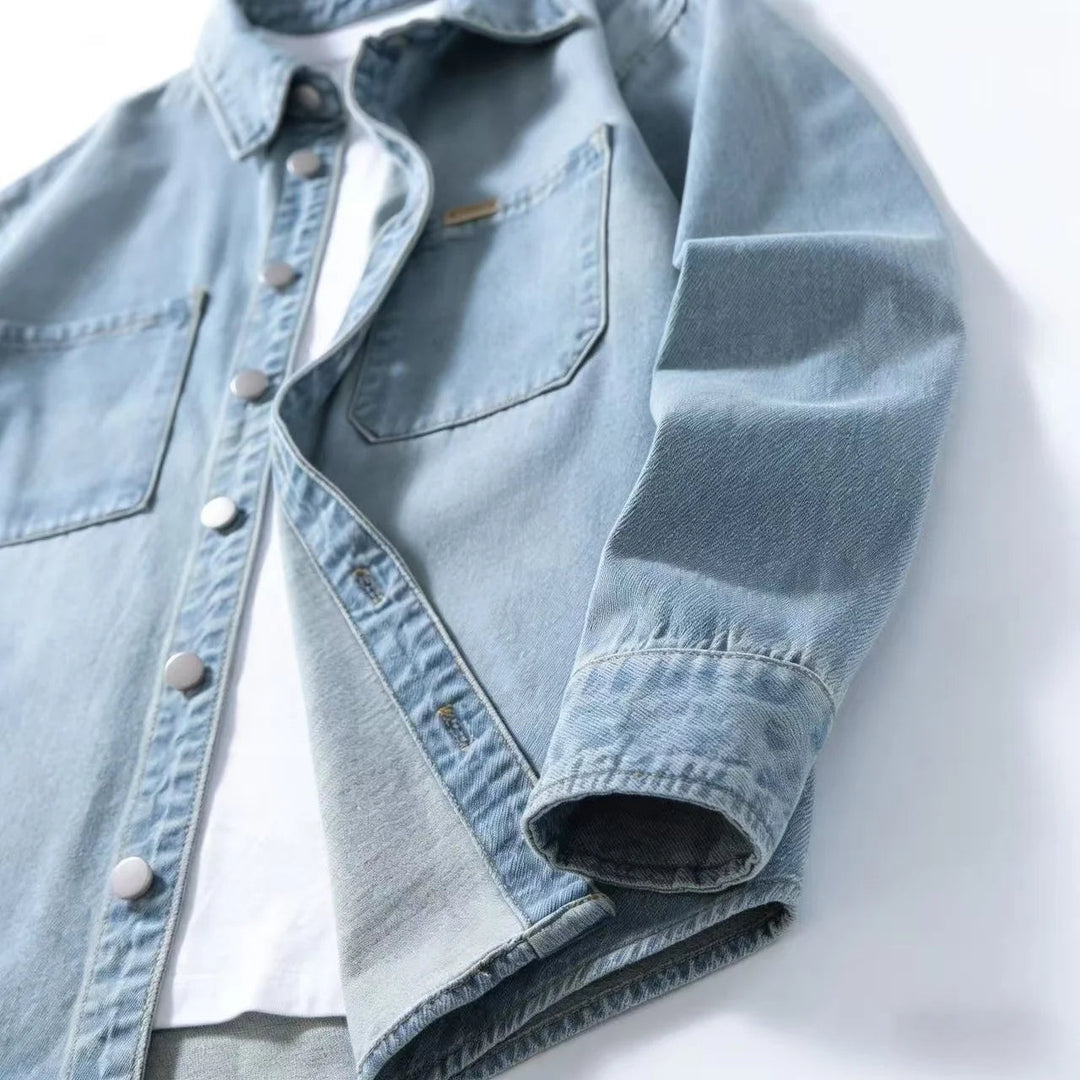 Men's Vintage-Style Loose Denim Overshirt – Classic Casual Layering Jacket