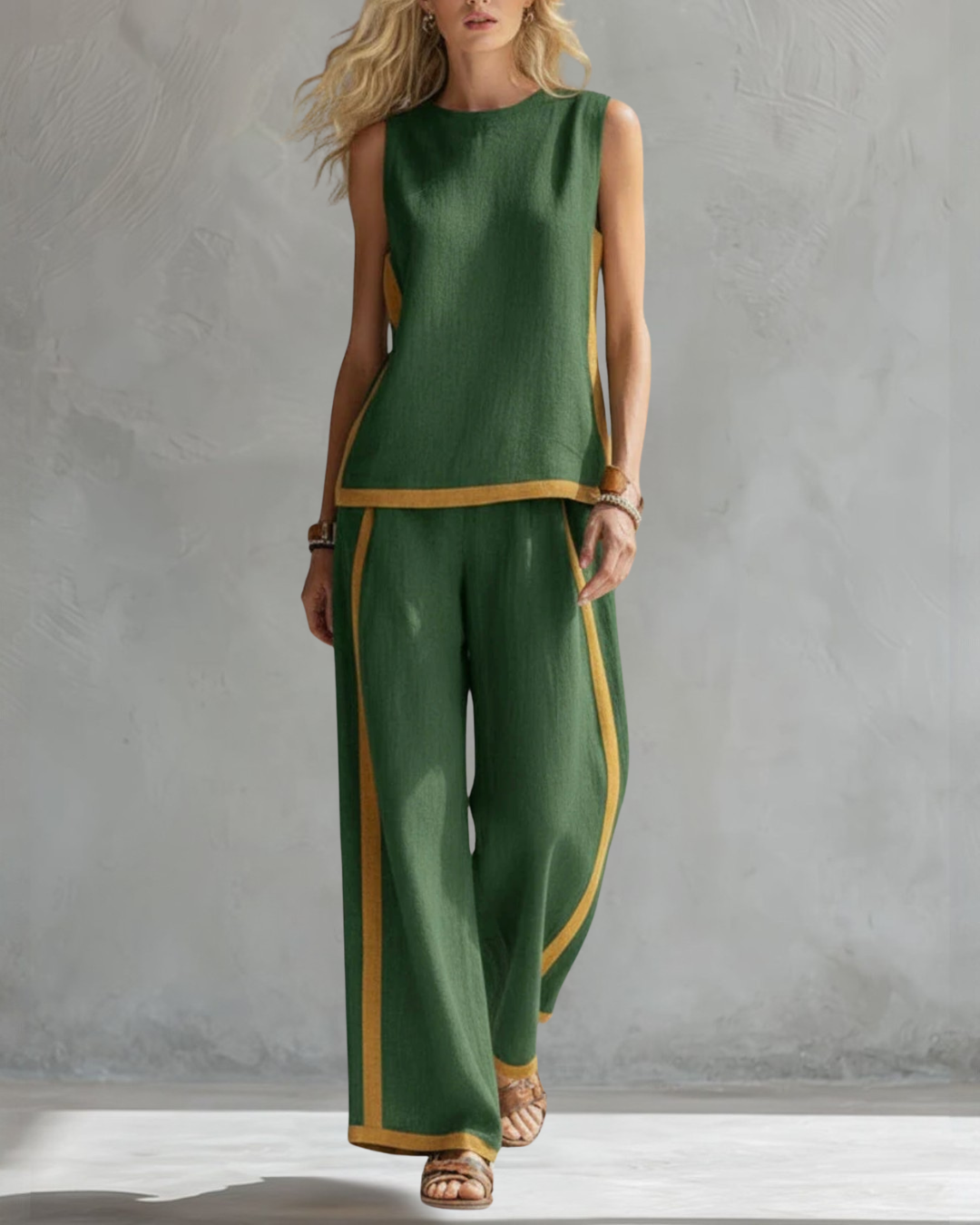 Women's Loose Linen Two-Piece Set - Sleeveless Casual Outfit