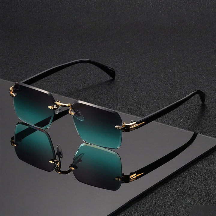 Vintage Randlose Rechteckige Sonnenbrille – Minimalistische Retro Rahmenlose Shades