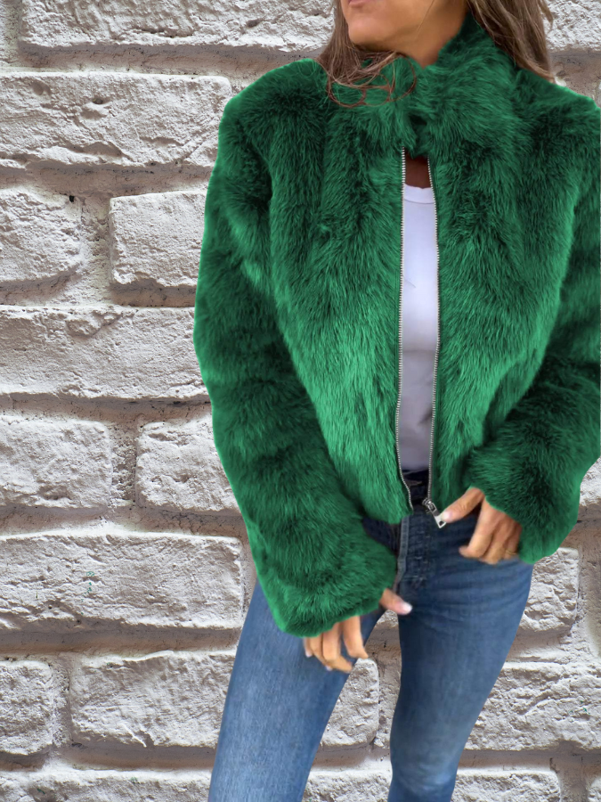 Faux Fur Damen Winterjacke Kurz Gefüttert Warm