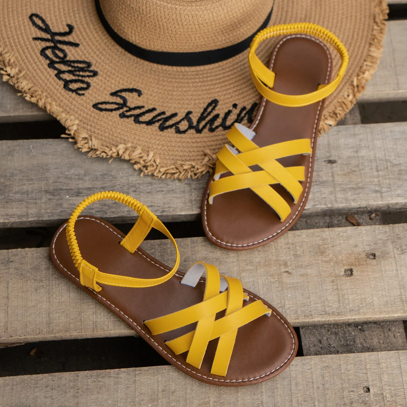 Sandales plates en cuir pour femmes avec brides croisées – Chaussures d'été élégantes et confortables