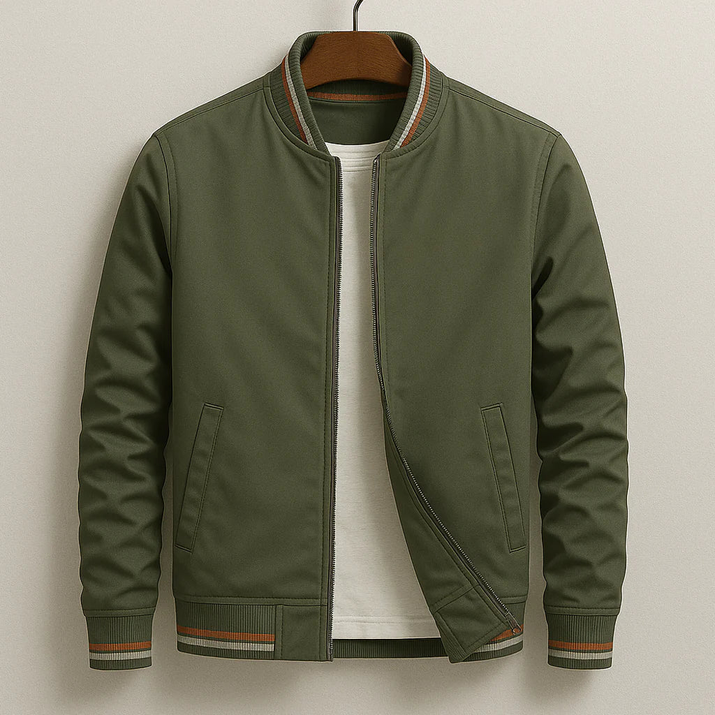 Men's Lightweight Bomber Jacket with Ribbed Collar – Casual Zip-Up Jacket