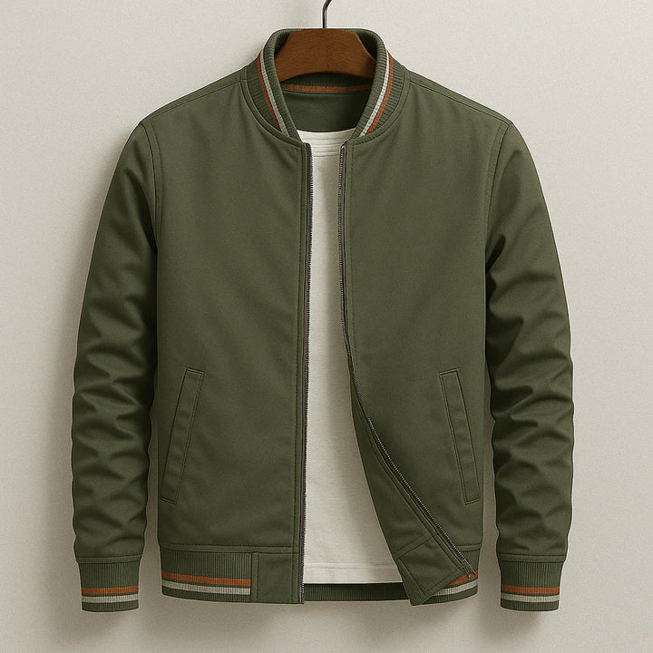 Men's Lightweight Bomber Jacket with Ribbed Collar – Casual Zip-Up Jacket