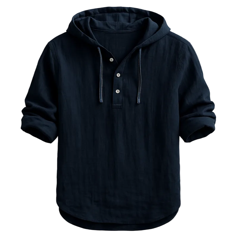 Herren Leichter Leinen Hoodie – Langarm Shirt Mit Kordelzug