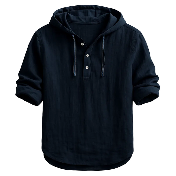 Herren Leichter Leinen Hoodie – Langarm Shirt Mit Kordelzug